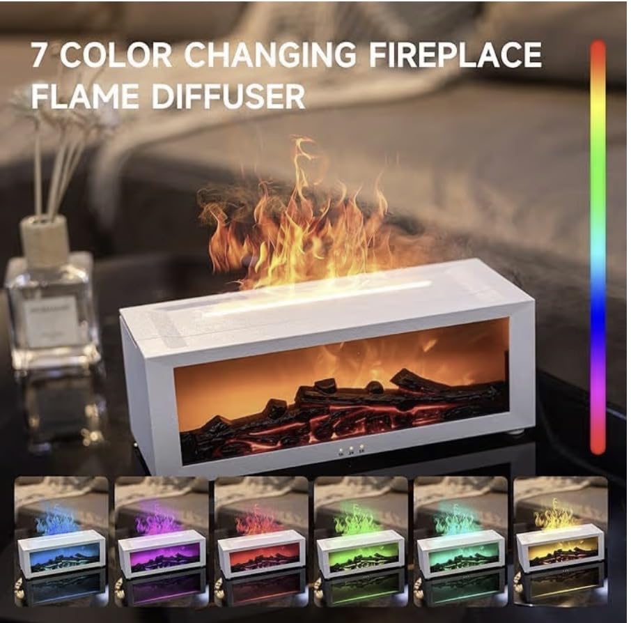 Aroma Essential Oil Fireplace Diffuser with Premium Box Colorful Flame Diffuser Bonfire Fireplace